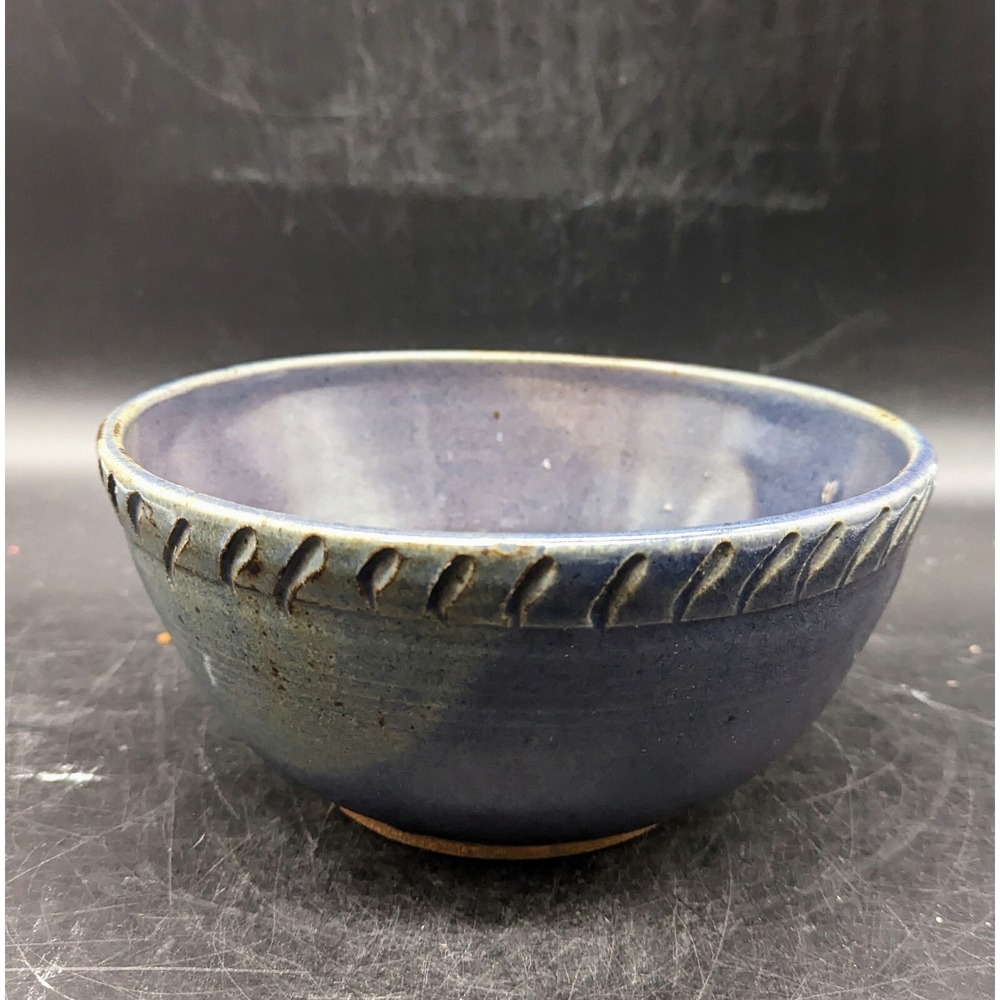 Vintage Studio Art Pottery Blue Stoneware 8" Salad Pasta Bowl Signed CS